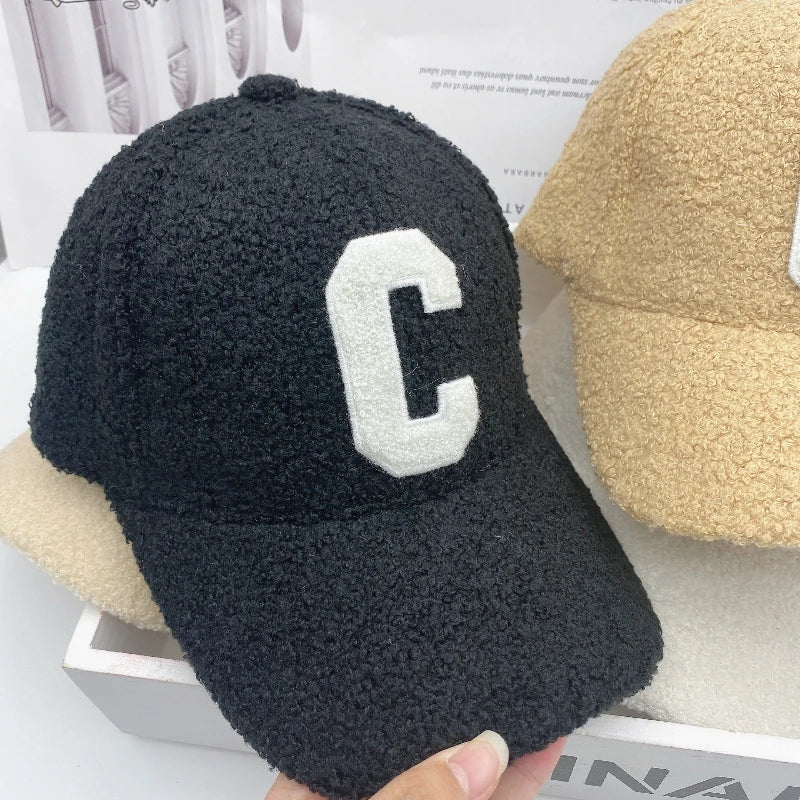 Ladies Lamb Fur "C" Letter Baseball Cap
