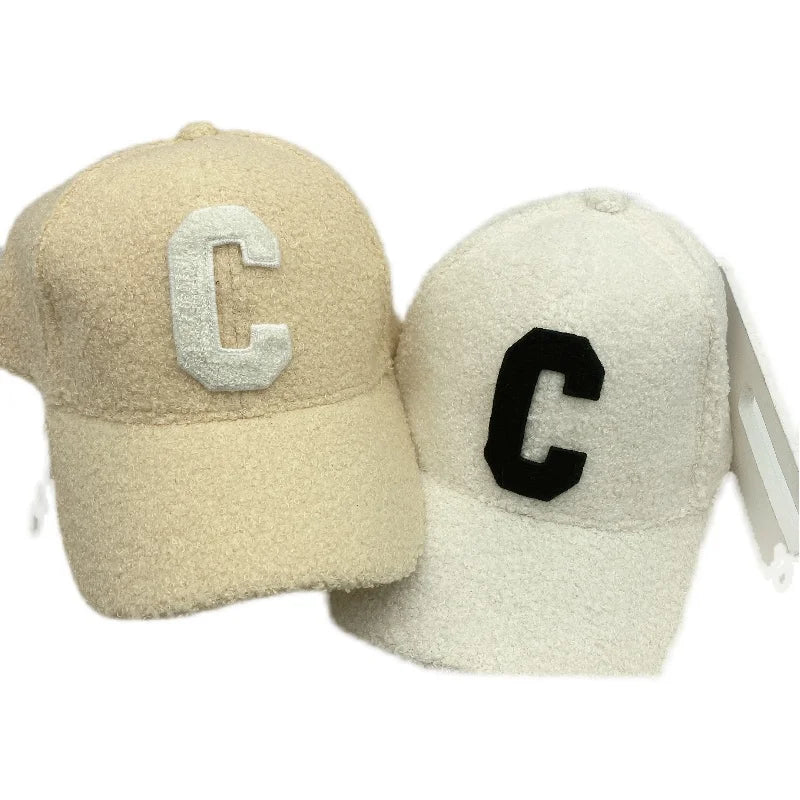 Ladies Lamb Fur "C" Letter Baseball Cap