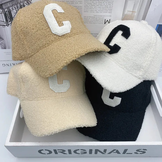 Ladies Lamb Fur "C" Letter  Baseball Cap