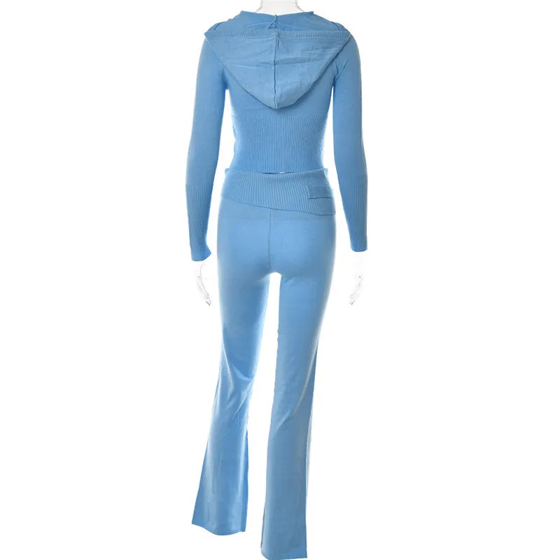 Casual Ribbed Knit Two Piece Tracksuit Set (Top Quality)