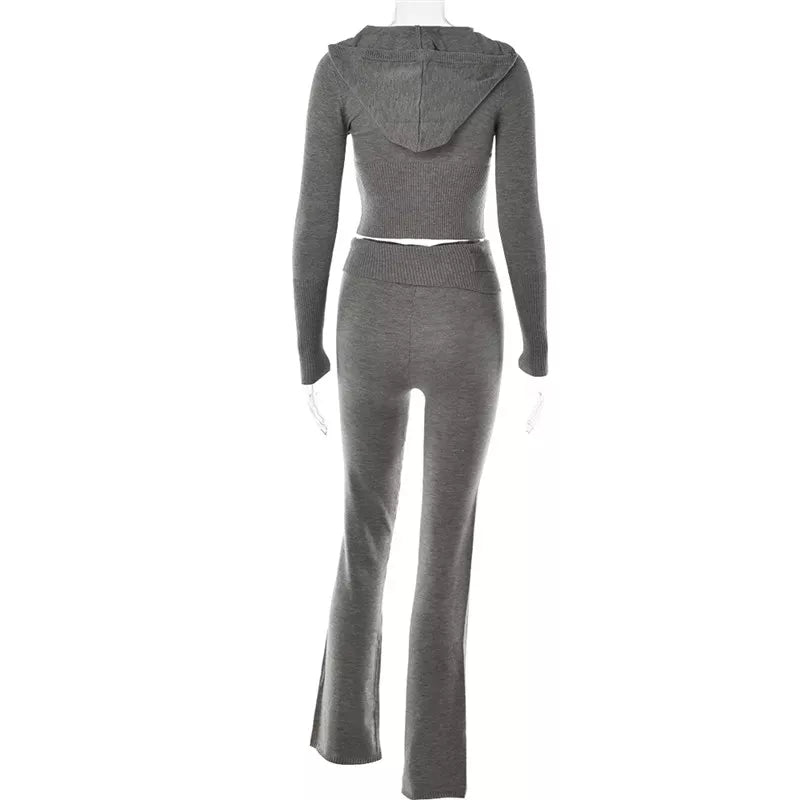 Casual Ribbed Knit Two Piece Tracksuit Set (Top Quality)