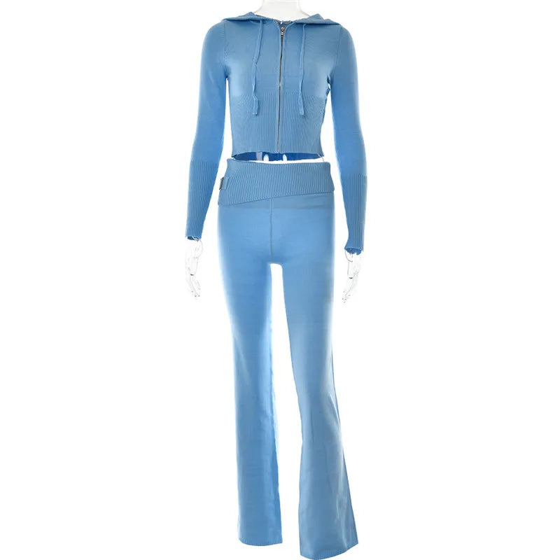 Casual Ribbed Knit Two Piece Tracksuit Set (Top Quality)