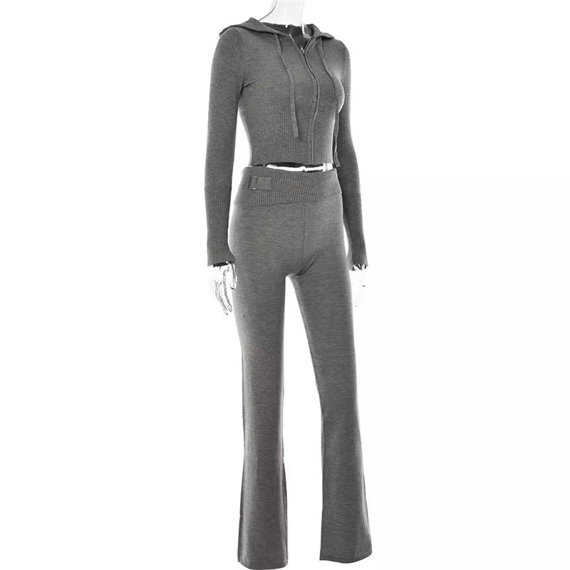 Casual Ribbed Knit Two Piece Tracksuit Set (Top Quality)