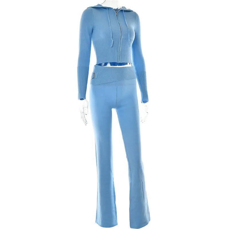 Casual Ribbed Knit Two Piece Tracksuit Set (Top Quality)